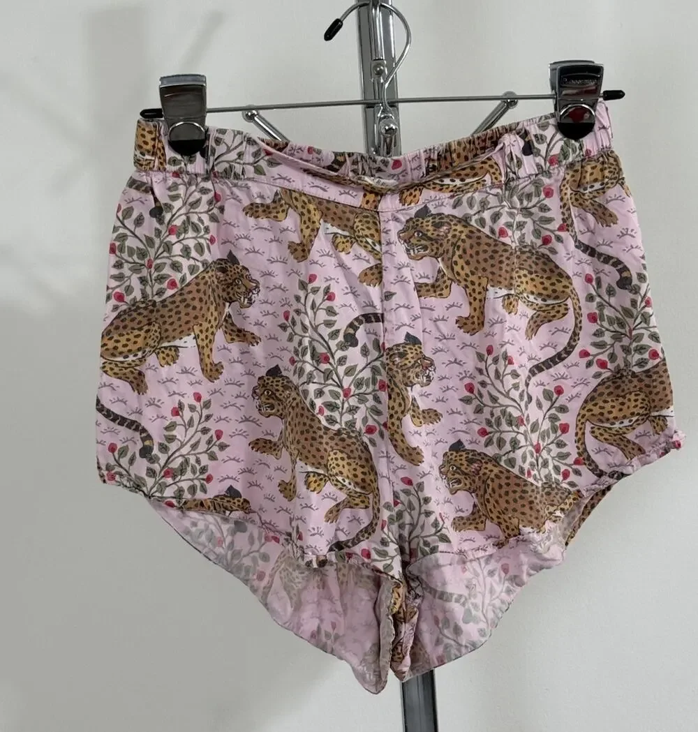 Printfresh Bagheera Pink Leopard Cotton Pajama Sleep Shorts Womens Size XS